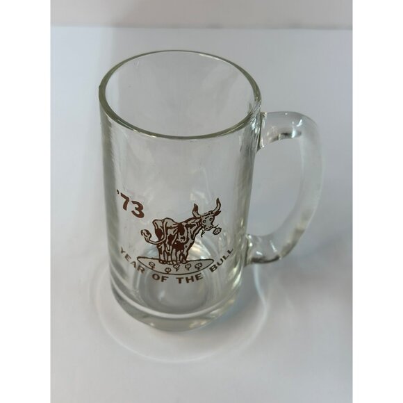 VTG 1973 Year of the Bull Glass Beer Mugs Set of 2 Zodiac Ox Collectible Steins - Picture 6 of 7